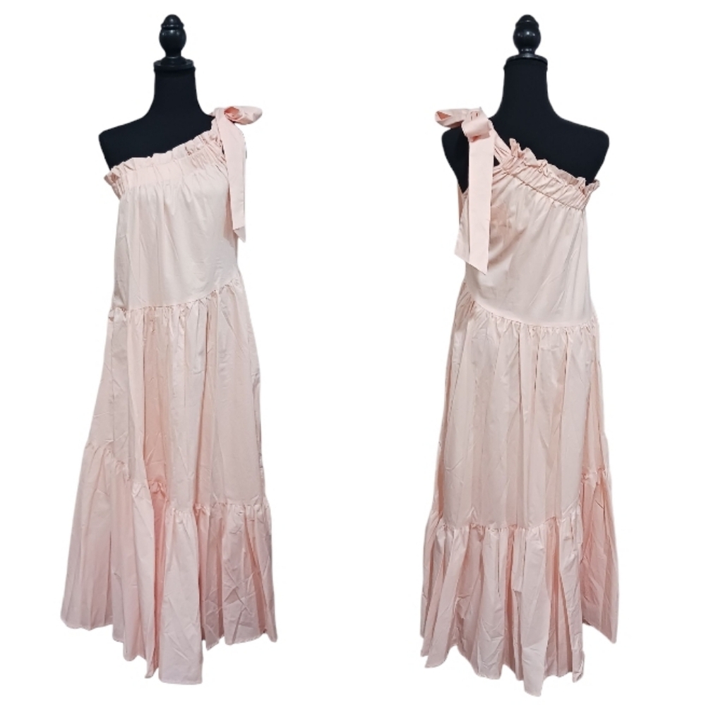 MABLE Brittany One Shoulder Tiered Maxi Dress Peach Anthropologie Cottage - Picture 4 of 10
